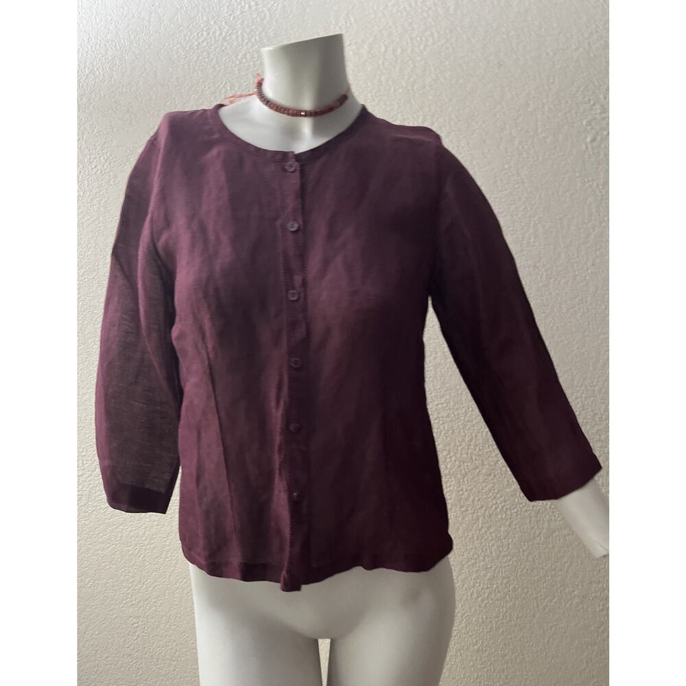 Eileen Fisher Blouse XS Linen silk Button Up Wine Merlot Lightweight Whimsigoth - Picture 15 of 16